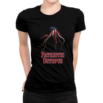 Patriotic Octopus American Flag Vintage Women T-shirt - Seseable