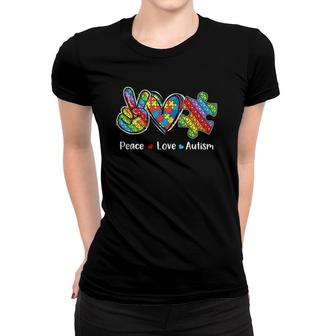 Peace Love Autism Awareness Pop It Fidget Toy Autism Puzzle Women T-shirt | Mazezy