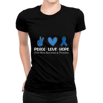 Peace Love Hope Child Abuse Awareness Prevention Blue Ribbon Women T-shirt - Seseable