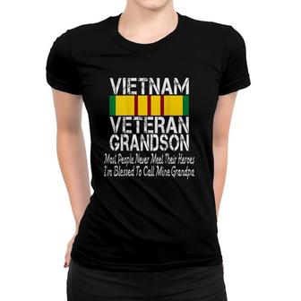 Print On Back Vintage Proud Vietnam Veteran Grandson Women T-shirt | Mazezy
