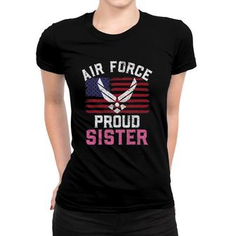 Proud Air Force Sister American Flag Gift Women T-shirt | Mazezy