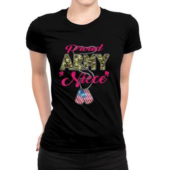 Proud Army Niece Camo Us Flag Dog Tags Military Family Gift Women T-shirt - Seseable