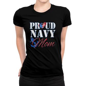 Proud Navy Mom Usa Heart American Flag Mothers Day Women T-shirt - Seseable