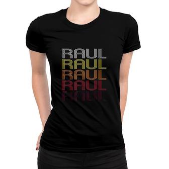 Raul Retro Wordmark Pattern Vintage Style Women T-shirt - Monsterry