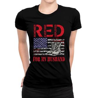 Red Friday For My Husband Army Military Wife Us Flag Veteran Women T-shirt - Seseable