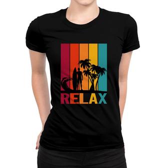 Relax Beach Surfing Palm Trees Sunset Great Women T-shirt - Seseable