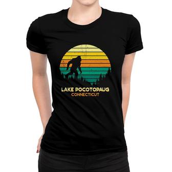 Retro Bayou Lake Pocotopaug Connecticut Bigfoot Souvenir Women T-shirt | Mazezy