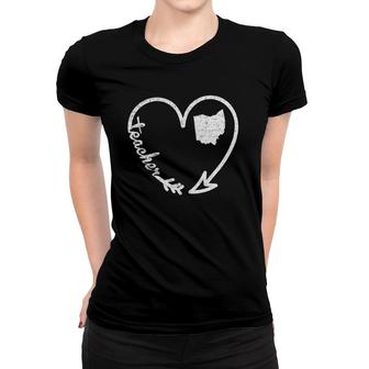 Retro Ohio Teacher Arrow Heart Home State Gift Women T-shirt - Seseable