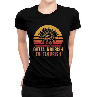 Retro Sunflower Nourish To Flourish Vintage Garden Flowers Women T-shirt | Mazezy