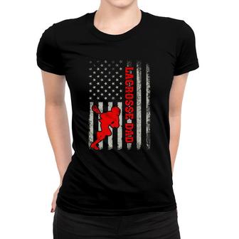 Retro Vintage American Flag Lacrosse Dad Fathers Day Women T-shirt - Seseable