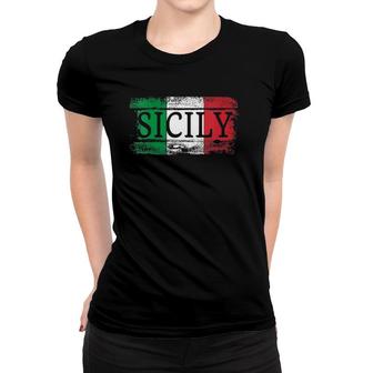 Sicilian Italian Italy Flag Vintage Sicily Vacation Travel Women T-shirt - Seseable