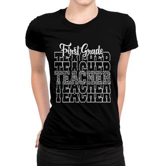 Teacher First Grade Leopard White First Grade Teacher Back To School Women T-shirt - Seseable