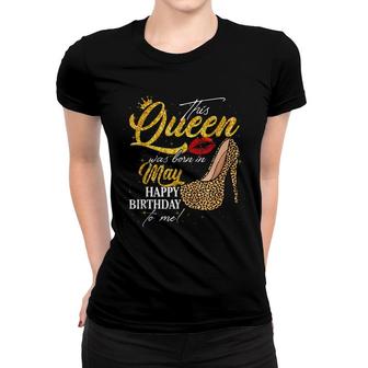 This Queen Was Born In May Birthday High Heel Leopard Women T-shirt - Seseable