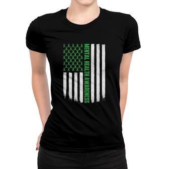 Us Flag Green Ribbon Mental Health Awareness Women T-shirt | Mazezy UK