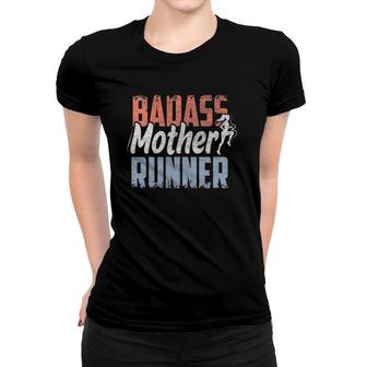 Womens Badass Mother Runner Funny Running & Cardio Gift V-Neck Women T-shirt | Mazezy