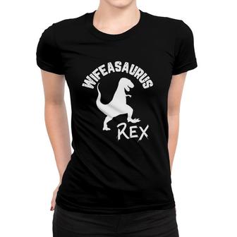 Womens Funny Wife Wifeasaurus Rex Cute Dinosaur Mom V-Neck Women T-shirt | Mazezy
