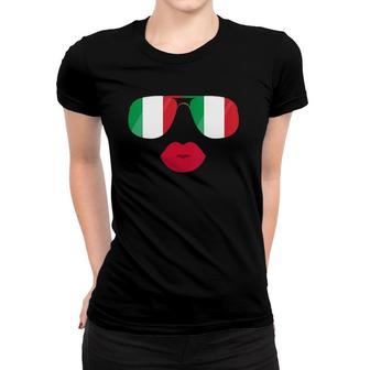 Womens Italy Flag Sunglasses Lips Italia Flags Italian Women Girl Women T-shirt - Seseable