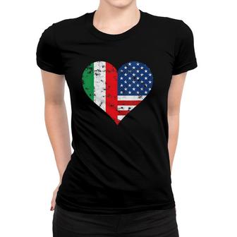 Womens Italy Usa Heart Flag For Italian Americans V-Neck Women T-shirt - Seseable