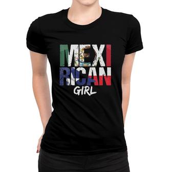 Womens Mexirican Puerto Rican Mexican Women Girl Puerto Rico Mexico V-Neck Women T-shirt | Mazezy