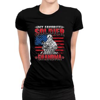 Womens My Favorite Soldier Calls Me Grandma - Army Grandmother V-Neck Women T-shirt - Seseable