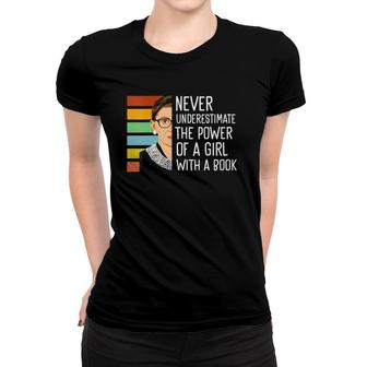 Womens Never Underestimate The Power Of A Girl With A Book Feminist V-Neck Women T-shirt - Seseable