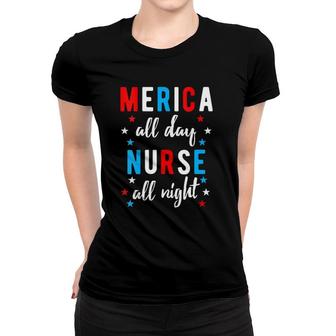 Womens Nurses 4Th Of July Design Gift Independence Day Night Shift V-Neck Women T-shirt - Seseable