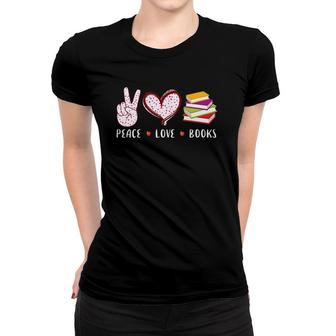 Womens Peace Love Books Library Librarian Reading Gifts Men Women V-Neck Women T-shirt | Mazezy