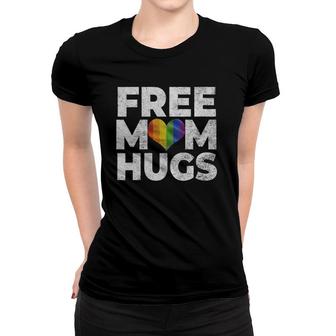 Womens Pride Parade Free Hugs Proud Mom Lgbt Gift V-Neck Women T-shirt - Seseable
