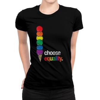 Womens Rainbow Ice Cream - Choose Equality - Gay Pride Month Lgbt V-Neck Women T-shirt - Seseable
