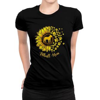 Womens Sunflower Pitbull Mom Dog Lover V-Neck Women T-shirt | Mazezy