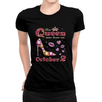 Womens This Queen Was Born On October 2 October Birthday V Neck Women T-shirt - Seseable