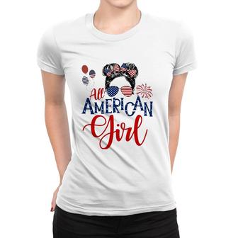 All American Girl 4Th Of July Messy Bun Sunglasses Usa Flag Women T-shirt - Seseable