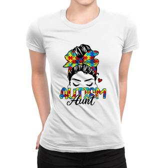 Autism Awareness Aunt Messy Bun Autism Puzzle Bandana Women Women T-shirt | Mazezy