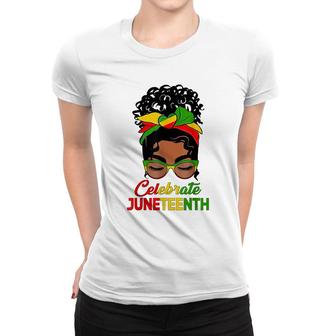 Black Women Messy Bun Juneteenth Celebrate Independence Day Women T-shirt - Thegiftio UK