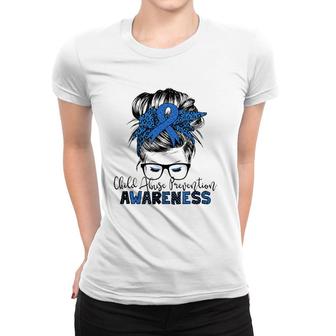Child Abuse Prevention Awareness Messy Hair Bun Women T-shirt | Mazezy