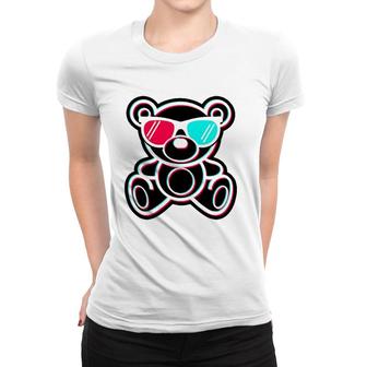 Cool Teddy Bear Glitch Effect With 3D Glasses Women T-shirt - Seseable