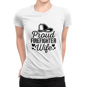 Firefighter Proud Wife Heart Black Graphic Meaningful Women T-shirt - Seseable