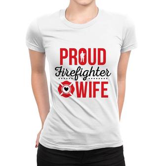 Firefighter Proud Wife Red Black Graphic Meaningful Women T-shirt - Seseable