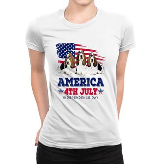 Funny Basset Hound With Us American Flag 4Th Of July Women T-shirt - Seseable
