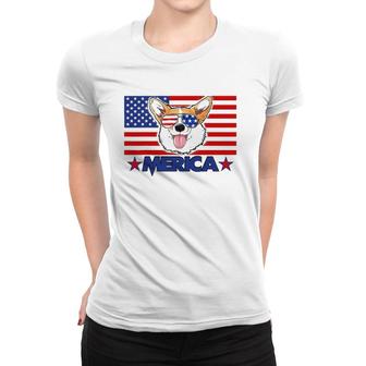 Funny Corgi Dog Merica 4Th Of July Independence Day Women T-shirt - Seseable