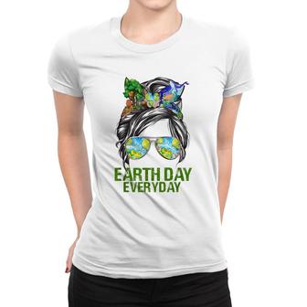 Funny Earth Day Everyday Messy Bun Earth Animal Lovers Women T-shirt - Seseable
