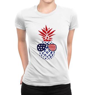 Hawaiian Pineapple American Flag Sunglasses 4Th Of July Women T-shirt - Seseable