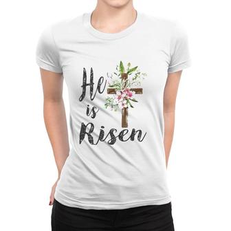 He Is Risen Floral Cross Vintage Happy Easter 2022 Gift Women T-shirt | Mazezy DE