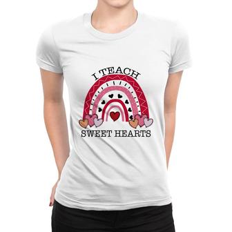 I Teach Sweet Hearts Teacher Rainbow Red Women T-shirt - Seseable