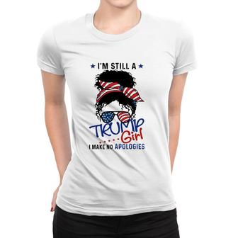 Im Still A Trump Girl I Make No Apologies Trump 2024 Mesy Bun With American Flag Sunglasses Women T-shirt - Seseable