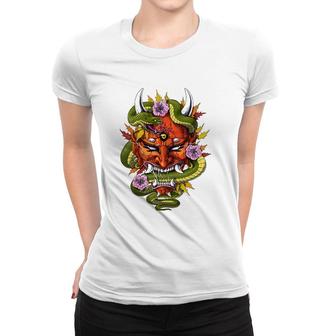 Japanese Oni Demon Mask Devil Ancient Japan Samurai Ninja Women T-shirt | Mazezy
