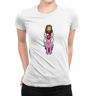 Jesus Riding A Pink Unicorn Funny Christmas Easter Women T-shirt - Monsterry