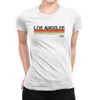 La Los Angeles Area Code Vintage Retro Stripes Women T-shirt - Seseable