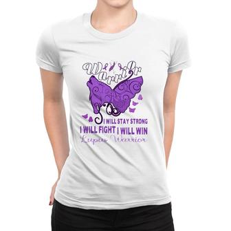 Lupus Awareness Warrior Purple Ribbon Butterfly Wolf Womens Women T-shirt - Seseable