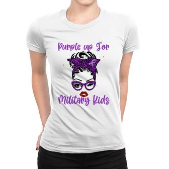 Messy Bun Purple Up Day For Military Kids Child Purple Up Women T-shirt - Seseable